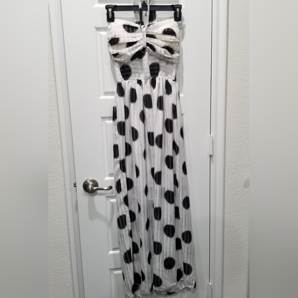 Strapless Maxi Dress Beach Tropical Summer Dress White Black Dot
